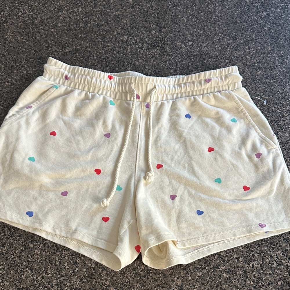 Wildfox Cream Shorts with Colorful Heart Patterns